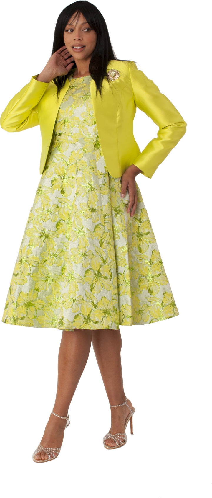 Floral Brocade Church Dress with Jacket- 4819