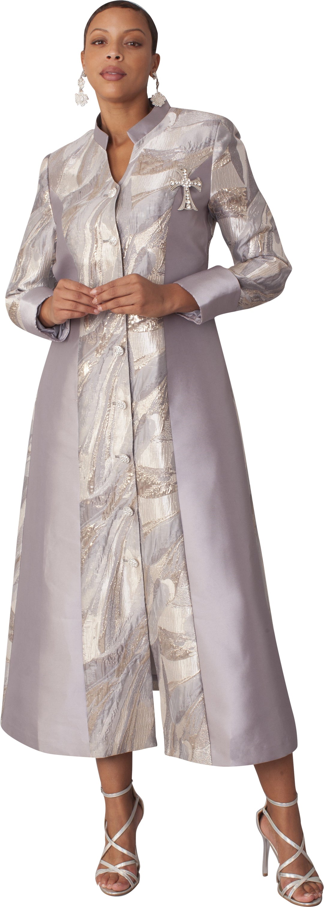 Brocade Clergy Robe with Cross Brooch for Women – 4821