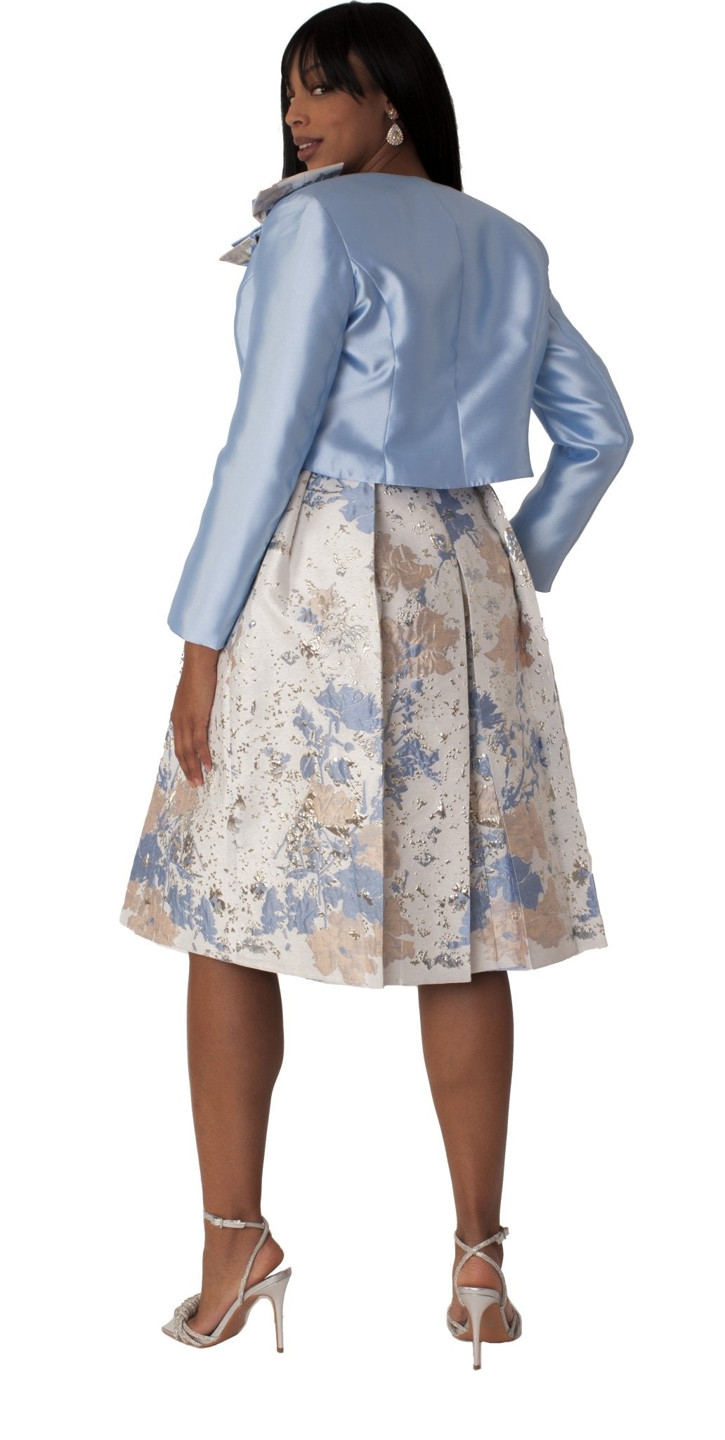 Brocade Dress Set with Jacket & Brooch - 4830 - Especially Yours