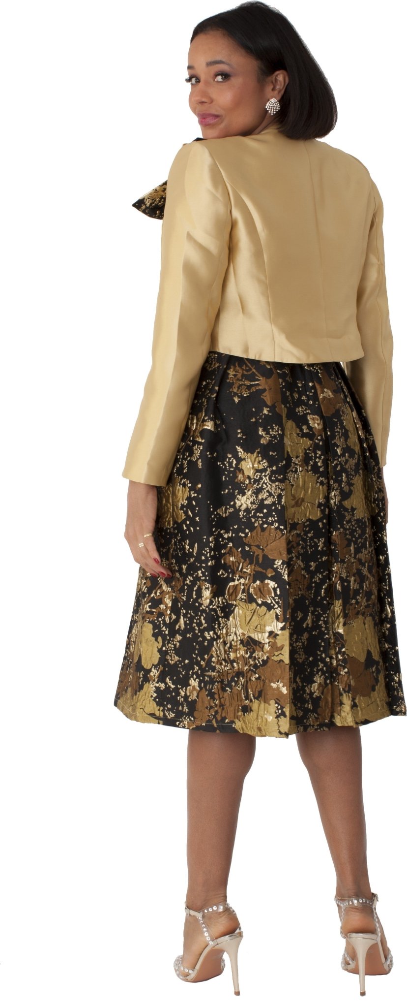 Brocade Dress Set with Jacket & Brooch - 4830 - Especially Yours