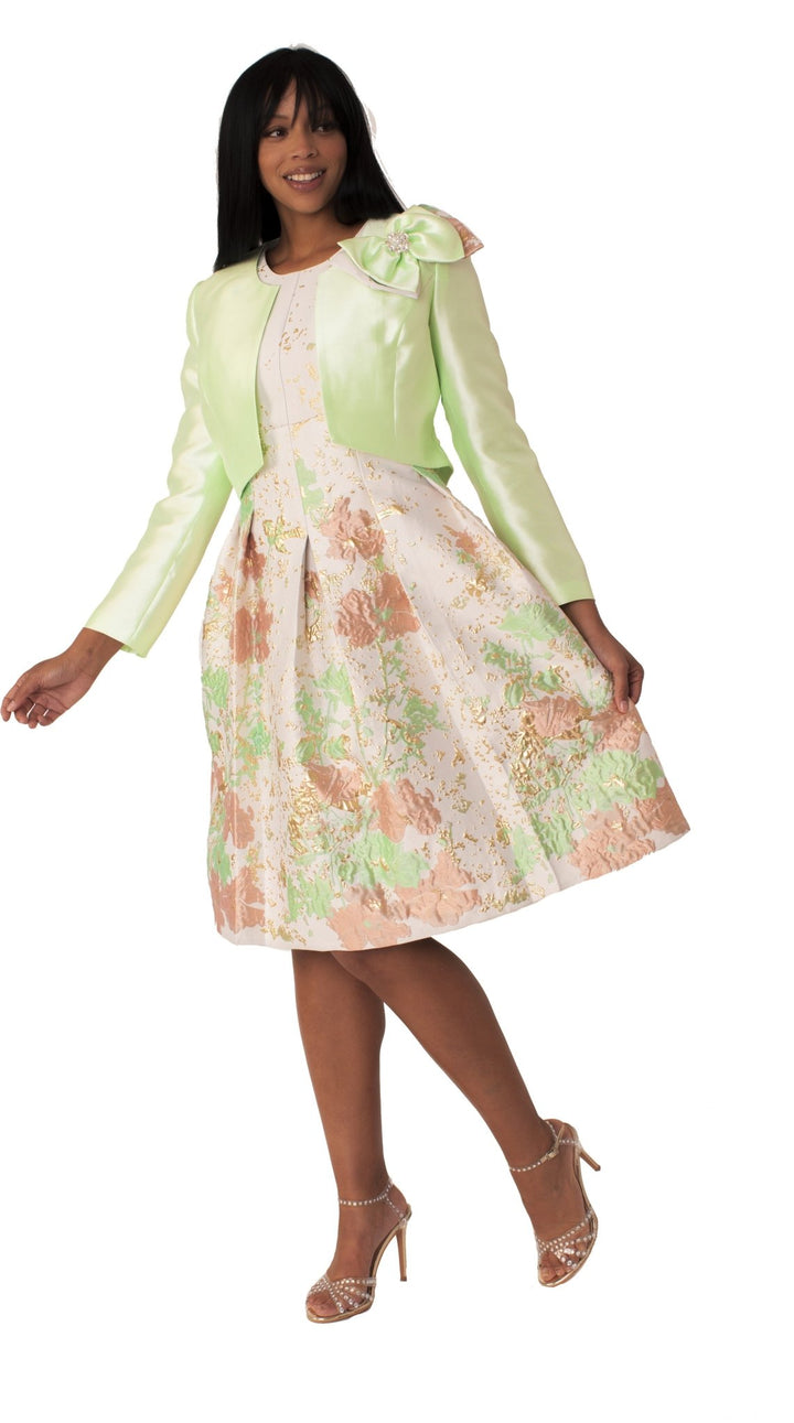 Brocade Dress Set with Jacket & Brooch - 4830 - Especially Yours