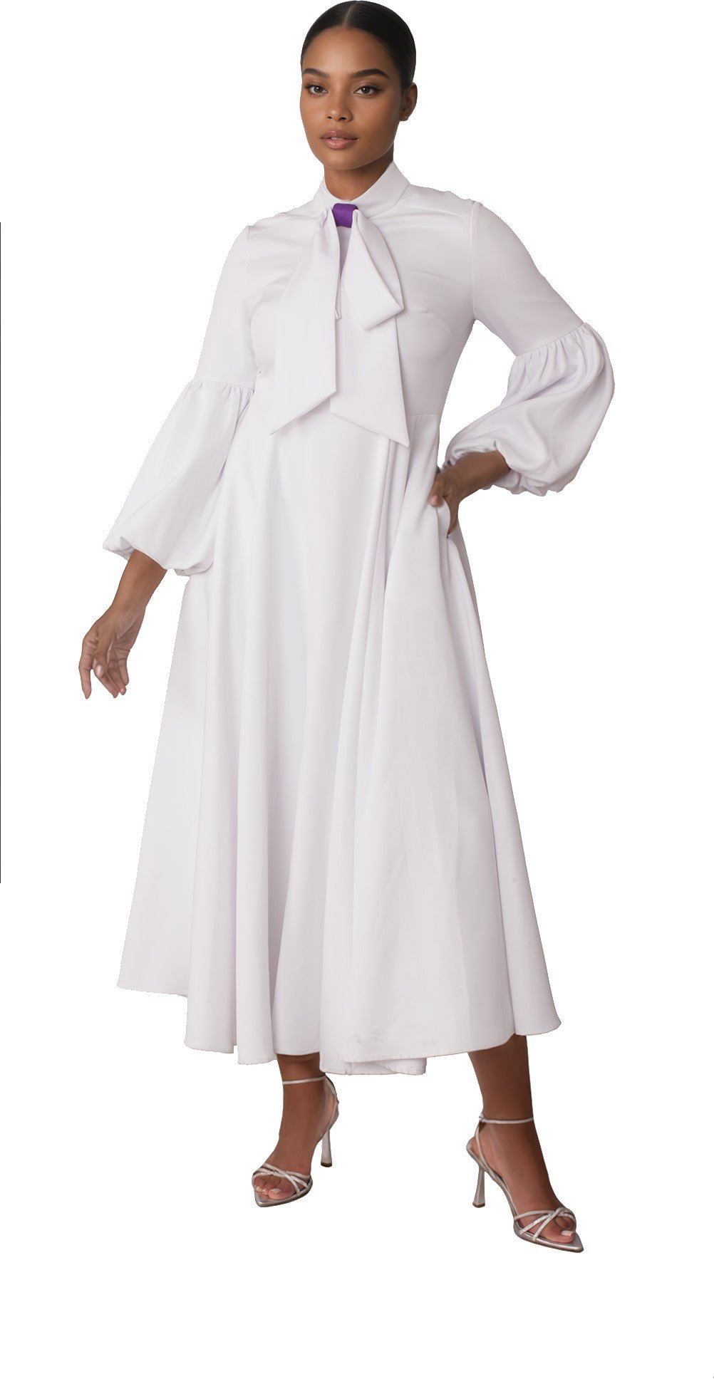 Plus Size Modest Clergy Dress with Bell Sleeves WHITE/BLACK / 24W Plus Size Modest Clergy Dress with Bell Sleeves WHITE/BLACK / 24W