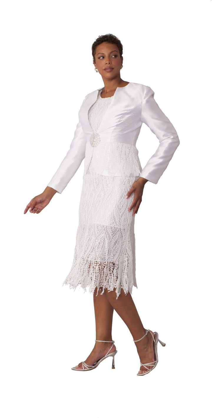 Elegant White Lace Two - Piece Dress Set with Tailored Jacket - 4857 - Especially Yours