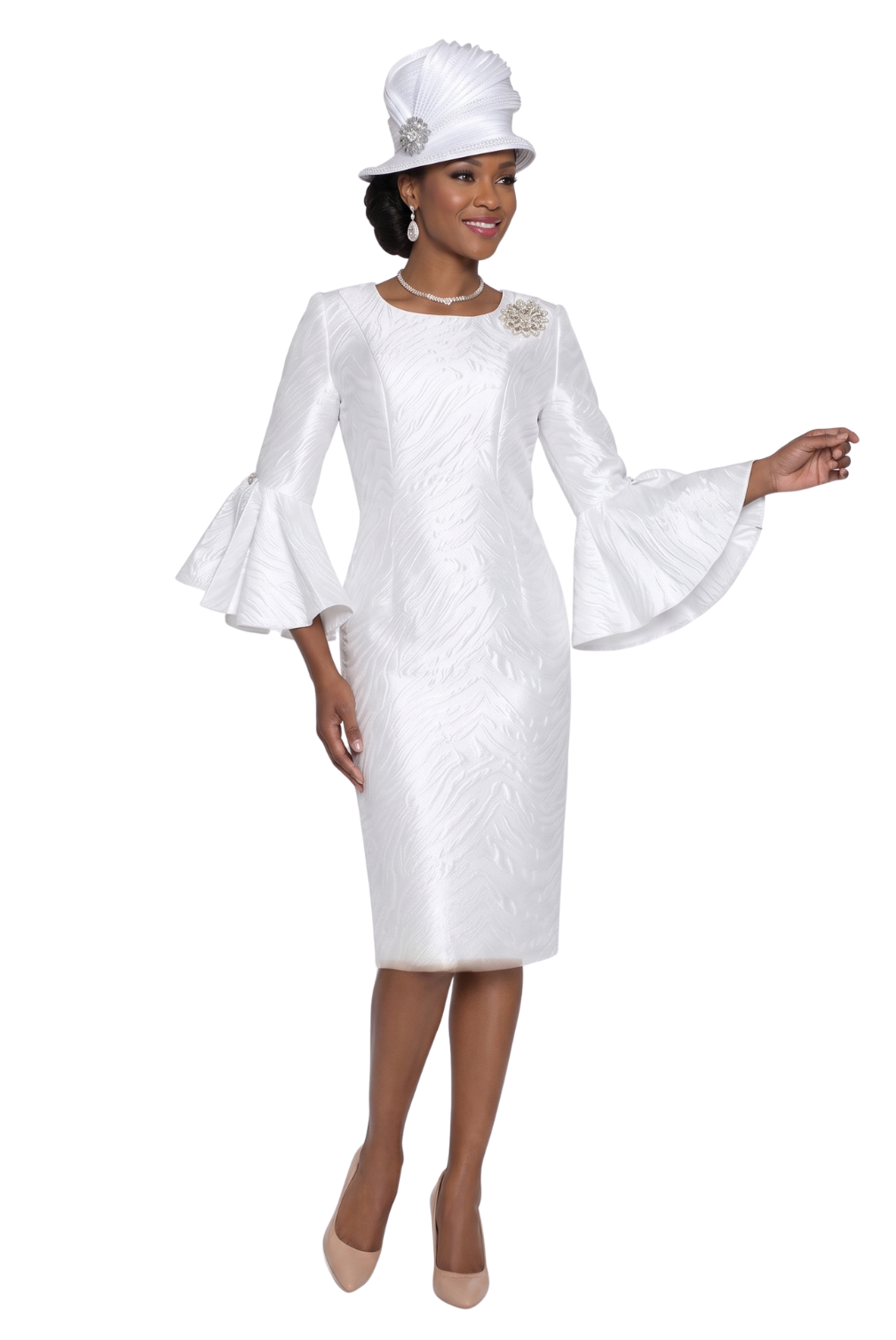 Bell Sleeve Jacquard Church Dress by Lily & Taylor