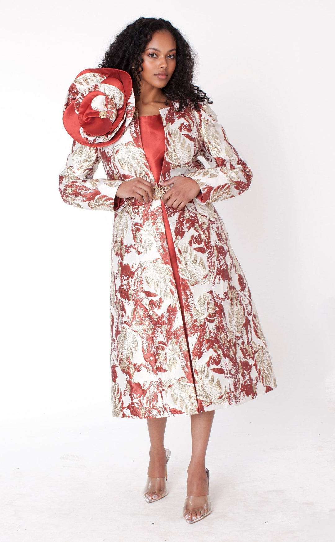 Elegant Brocade Dress with Matching Jackets - 4859 Elegant Brocade Dress with Matching Jackets - 4859