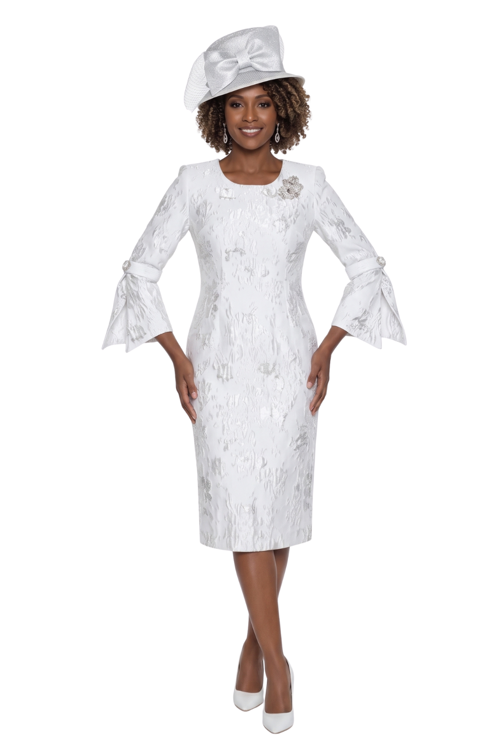 Metallic Floral Bell Sleeve Dress by Lily & Taylor