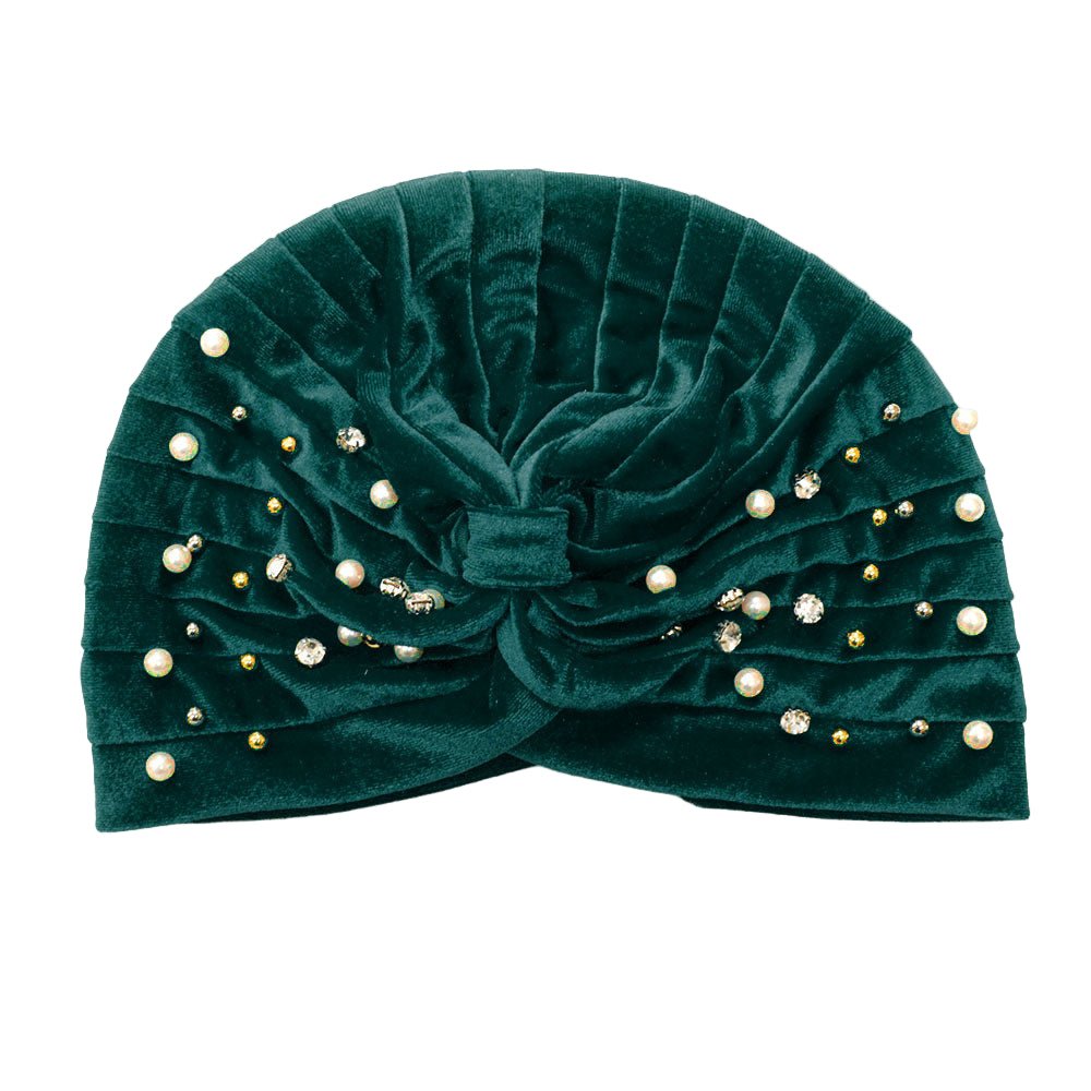 Stone Pearl Detailed Pleated Turban Beanie Hat - Especially Yours