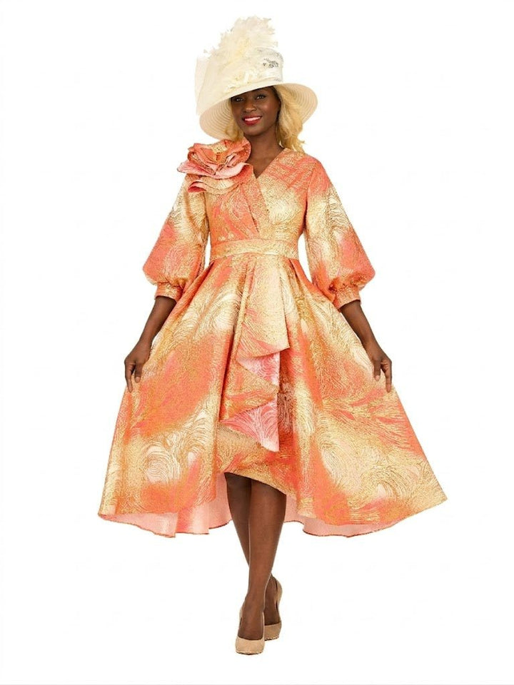 Hi - Lo A - Line Brocade Dress w/ Shoulder Flower - Especially Yours