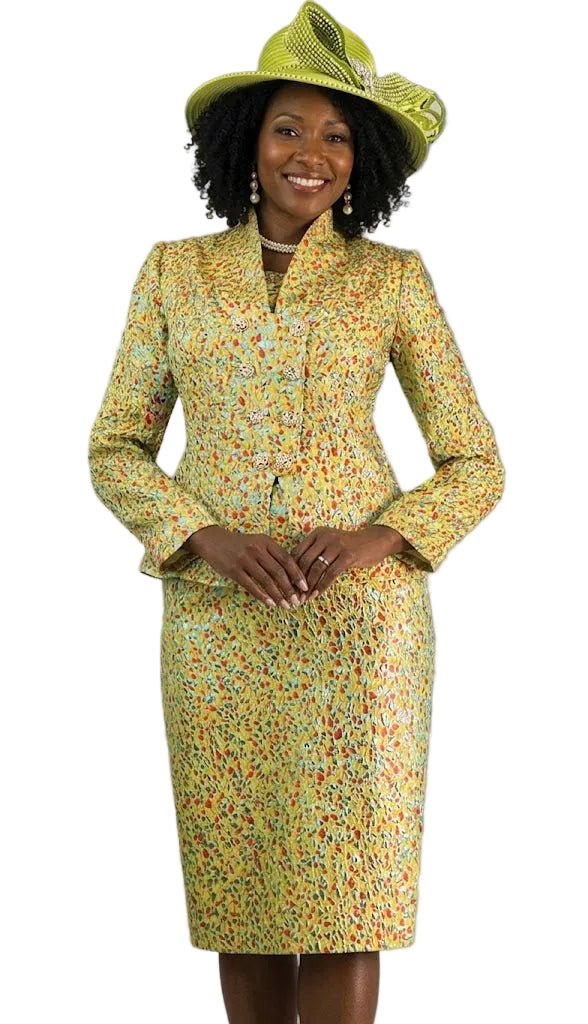 Multi - Tonal Lime Brocade Skirt Suit by Lily & Taylor - Especially Yours