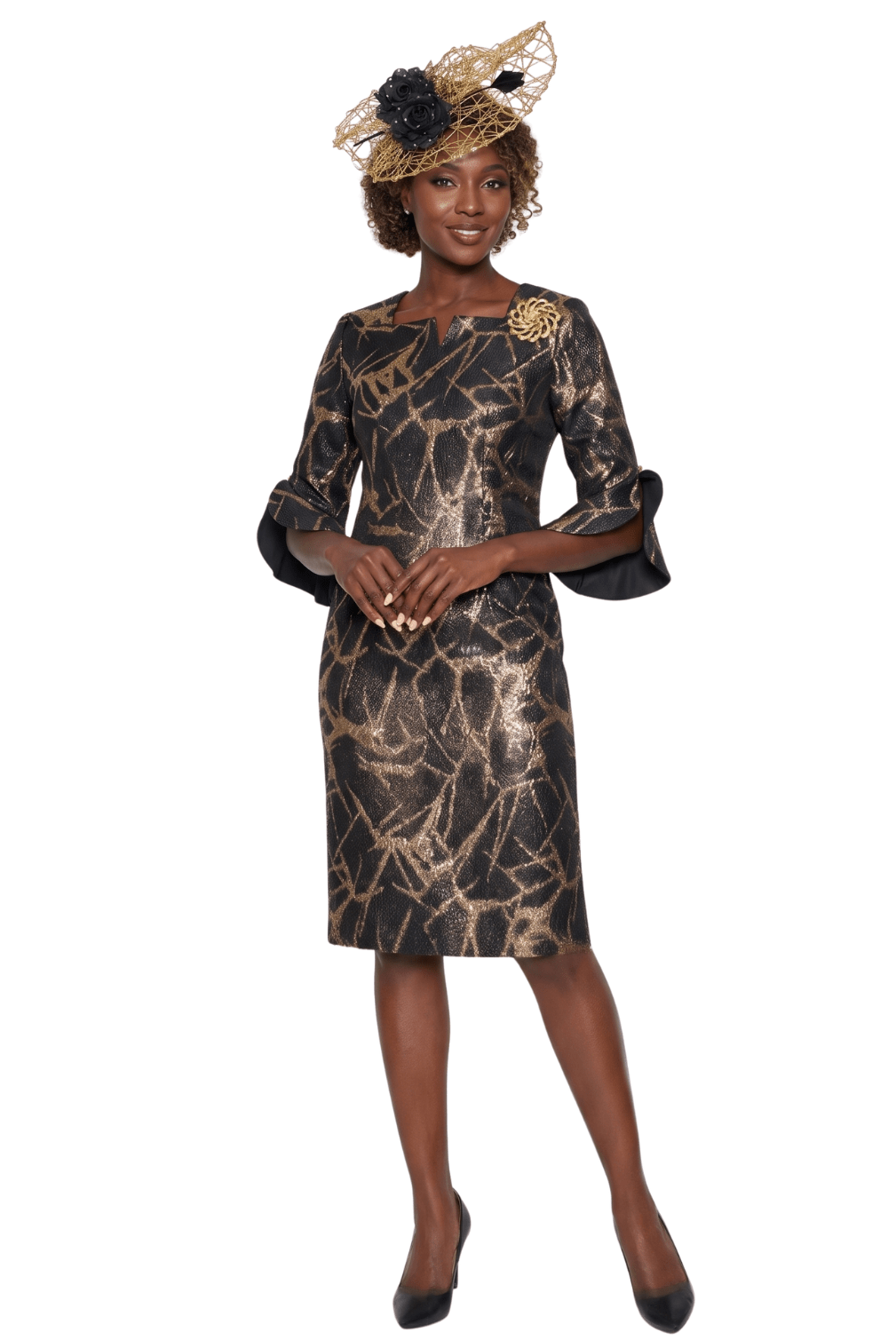 Metallic Bell Sleeve Church Dress by Lily & Taylor - Especially Yours