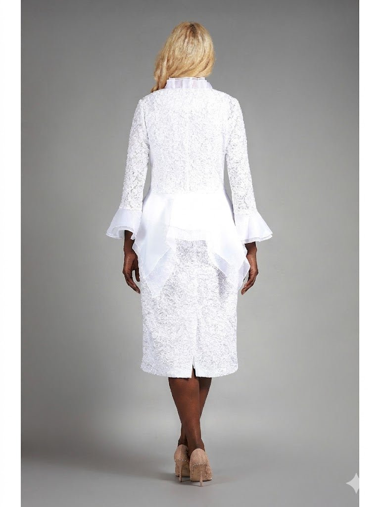 3pc Lace Suit w/ Ruffled Neckline & Organza Trim - Especially Yours