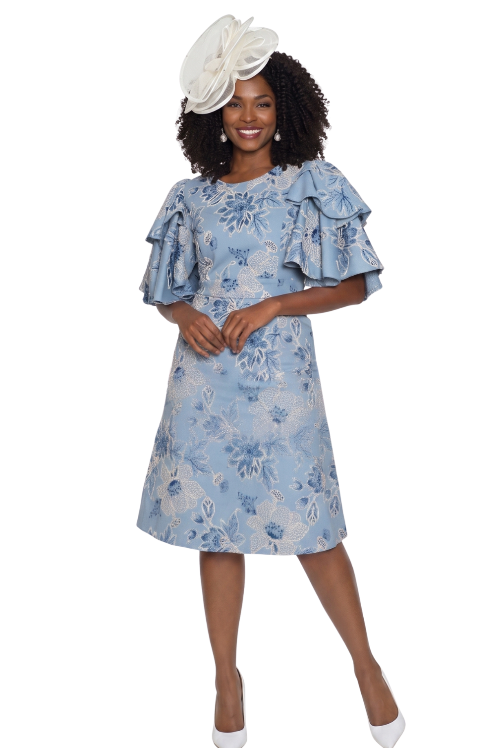 Floral Jacquard Ruffle Sleeve Dress by Lily & Taylor