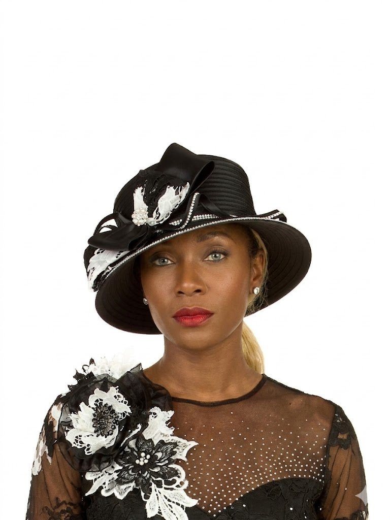 Black & White Lace Bow Wide Brim Church Hat - Especially Yours