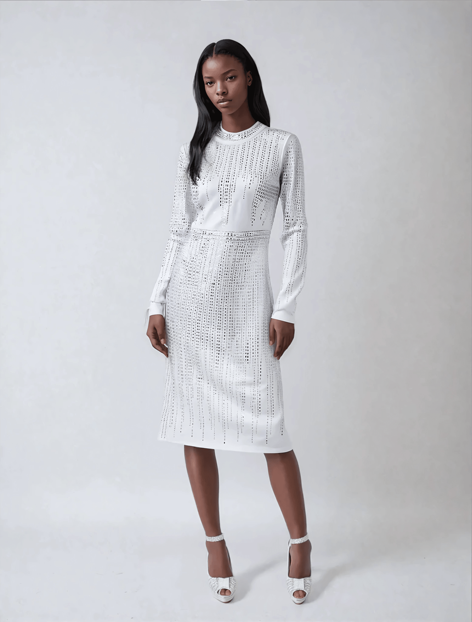 silver embellished midi dress Elegant Embellished Midi Dress for Women White SILVER / 18