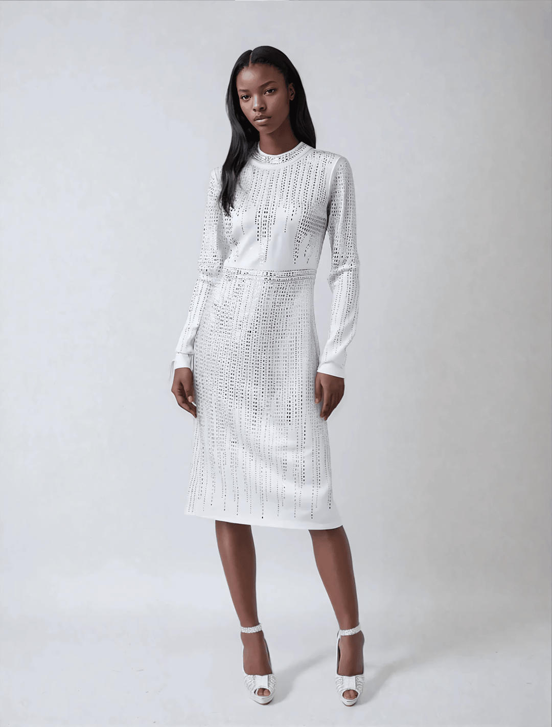 embellished midi dress Natalia Blue Style as the model does Elegant Embellished Midi Dress for