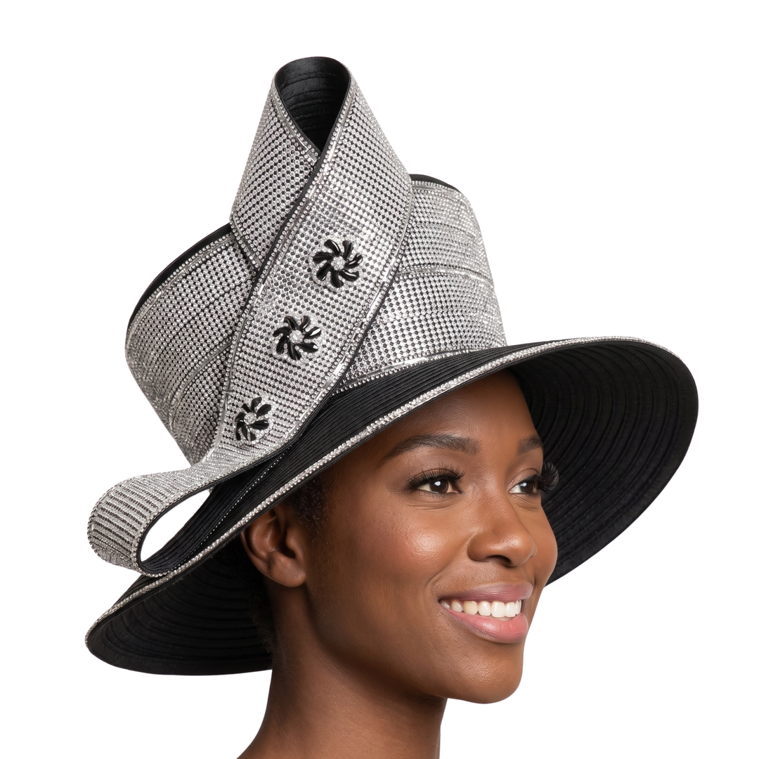 LARGE BRIM MASSIVE STONED RIBBON HAT