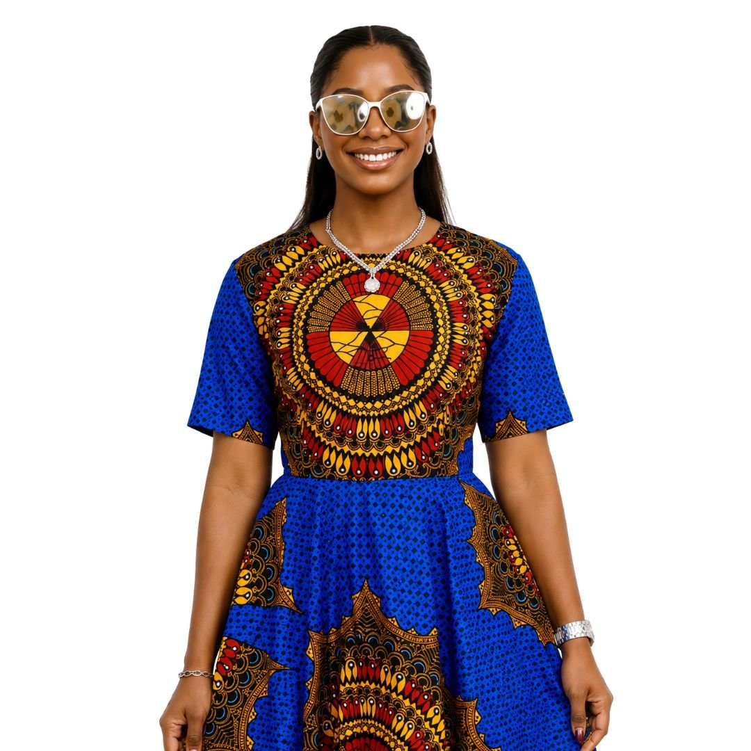 MARIAMA AFRICAN PRINT MIDI DRESS [BLUE] - Especially Yours