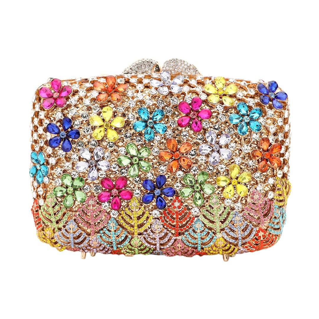Crystal Rhinestone Embellished Flower Pattern Evening Clutch Shoulder Bag - Especially Yours