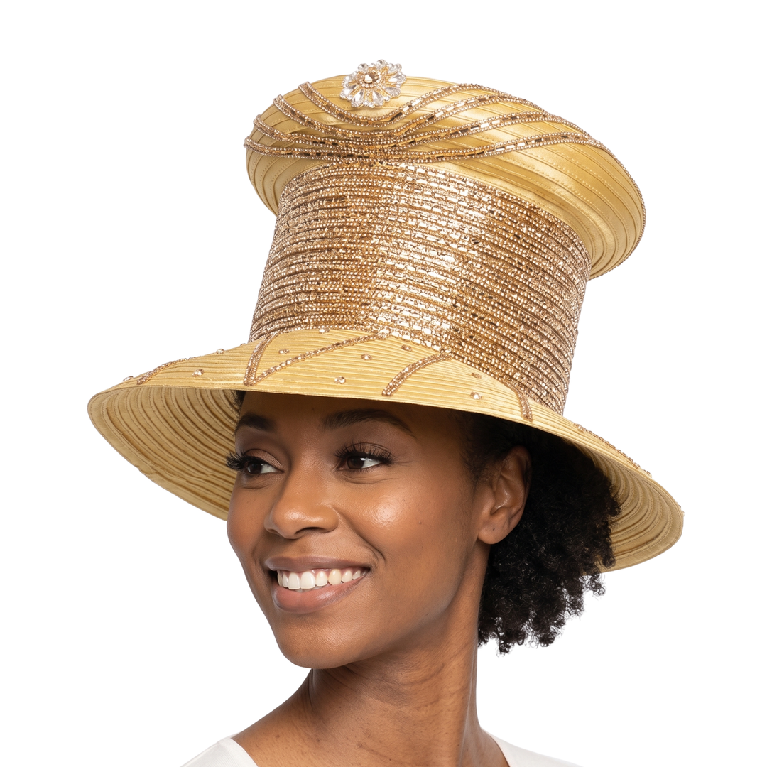 High Crown Heavily Stoned Medium Brim Hat