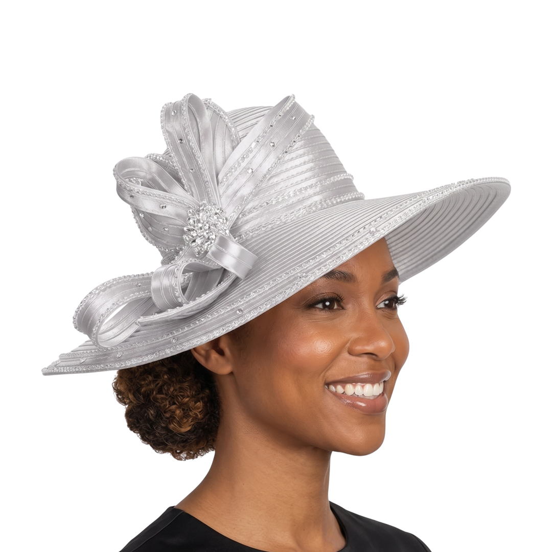 Wide Brim Rhinestoned Ribbon Hat