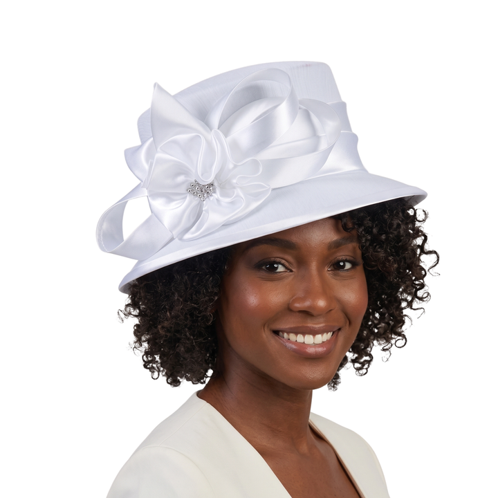 Small Brim Ribbon Flower Hat w/ Stones
