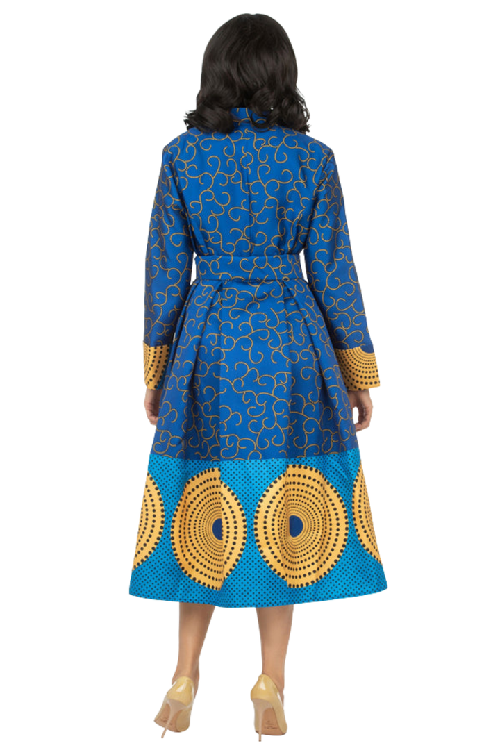 1pc Stand Collar A-line Royal Print Dress w/ Belt