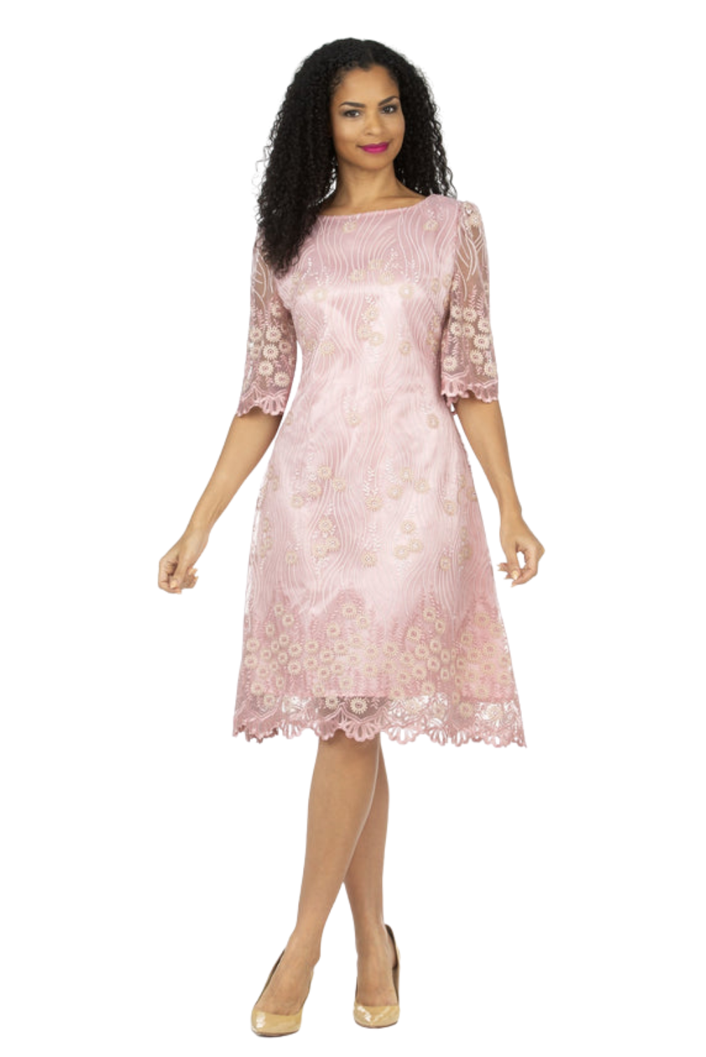 1pc Short Slv Lux Lace A-line Dress - Plus