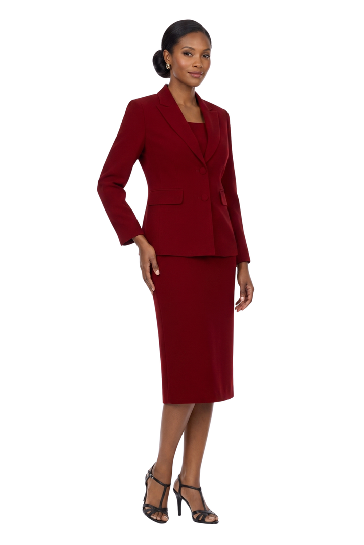 2pc Notch Collar 2-button Skirt Suit-Plus size