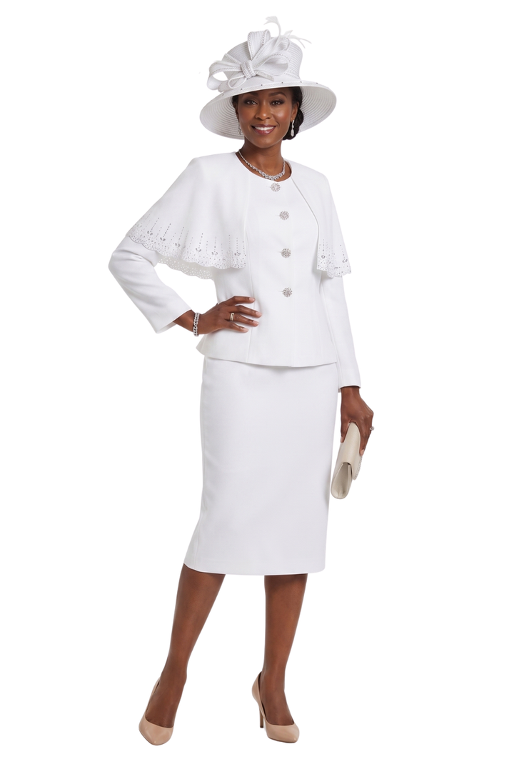 2-Piece Rhinestone Cape Skirt Suit with Stoned Cuffs – Plus Size