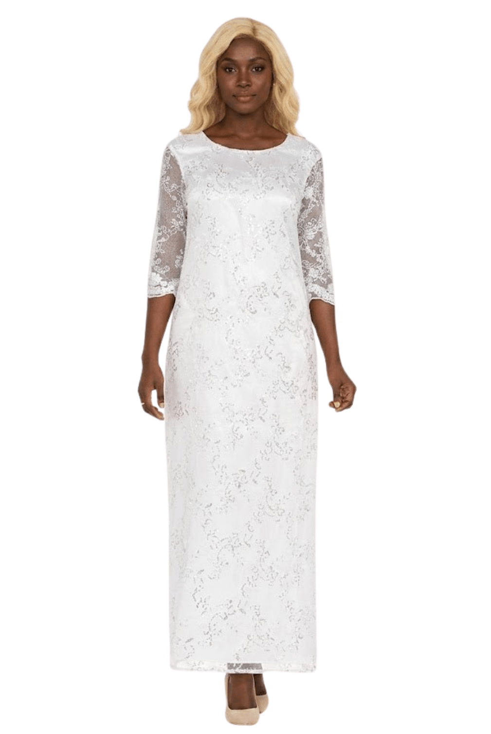 2pc Lux Sequined Lace Drs + Hi - low Cape - Plus - Especially Yours