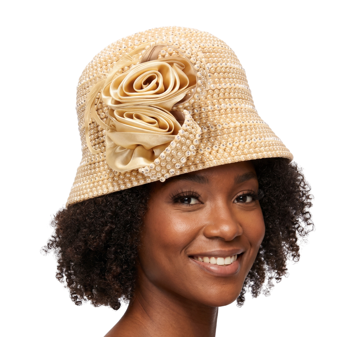 Luxury Faux Pearl Studded Rosette Bucket Hat