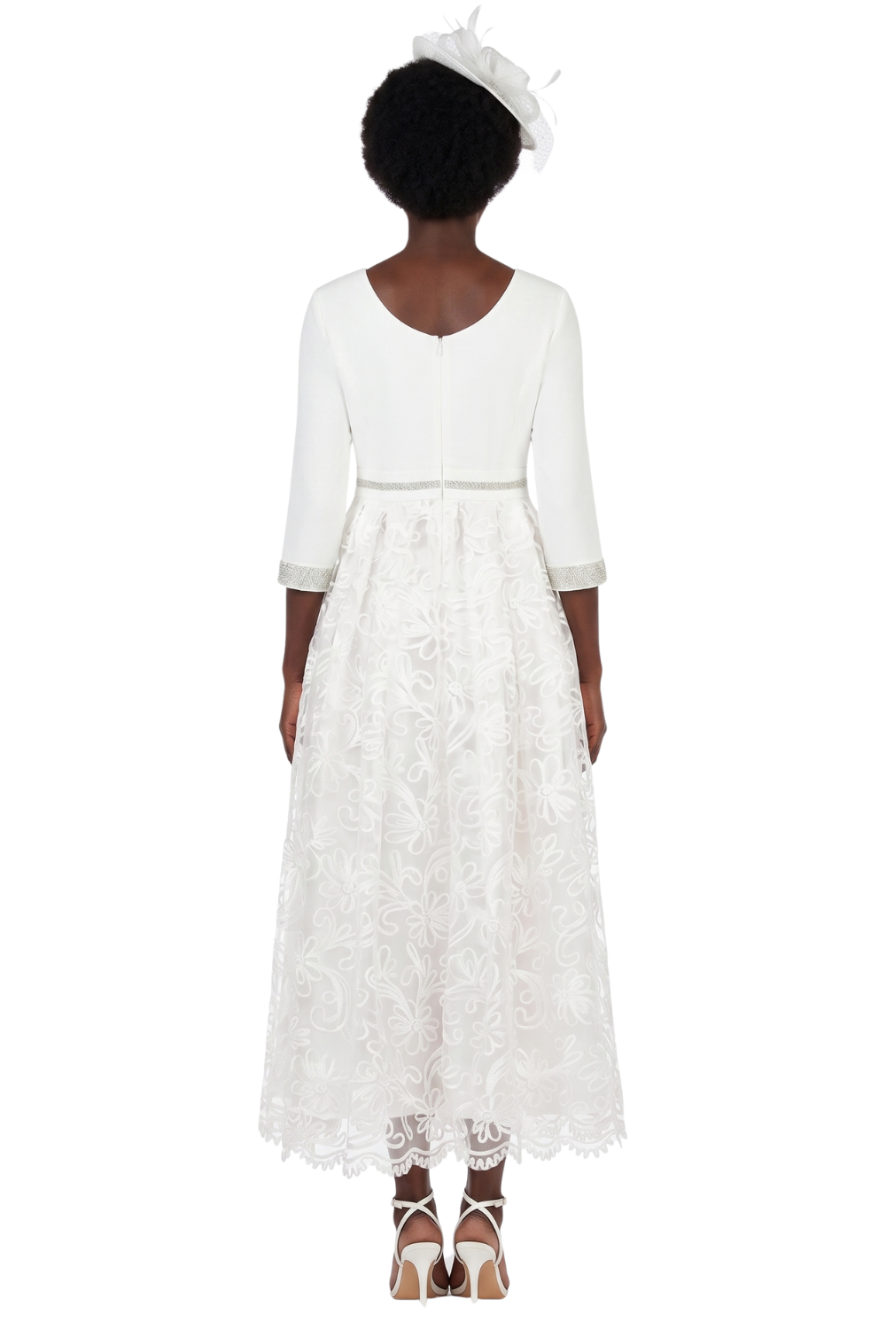 3/4 Slv Maxi Lace Overlay Dress w/ Rhinestoned Wai