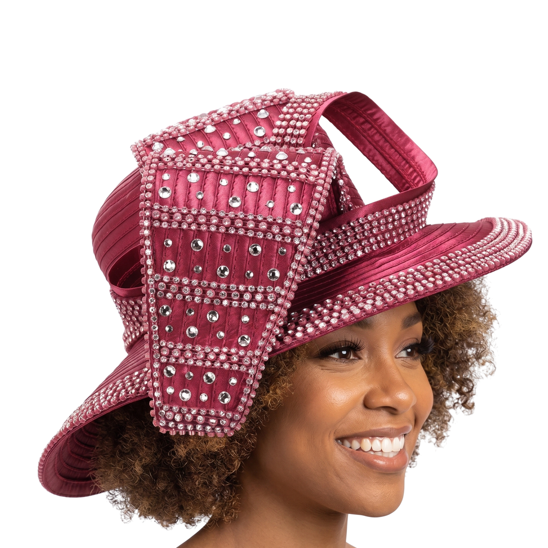 Wide Brim Hat w/ Rhinestone Decor