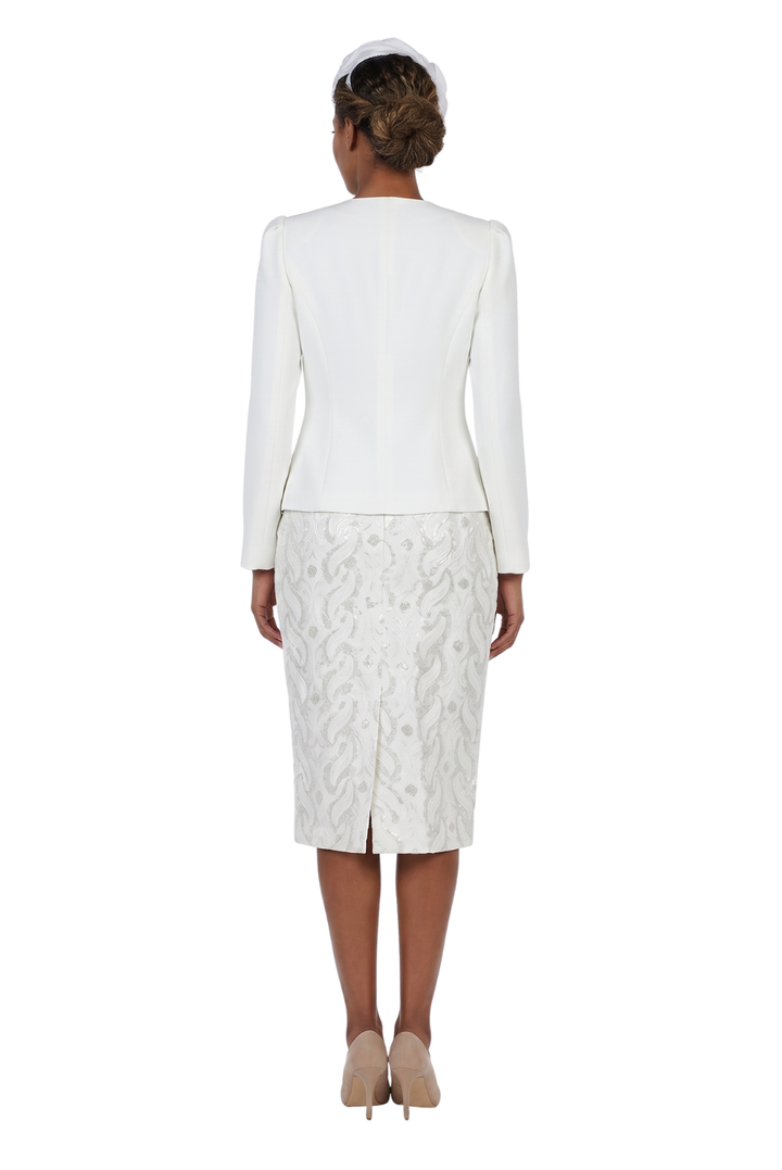 2pc Silky Twill Jkt + Sequined Lace Skirt Suit