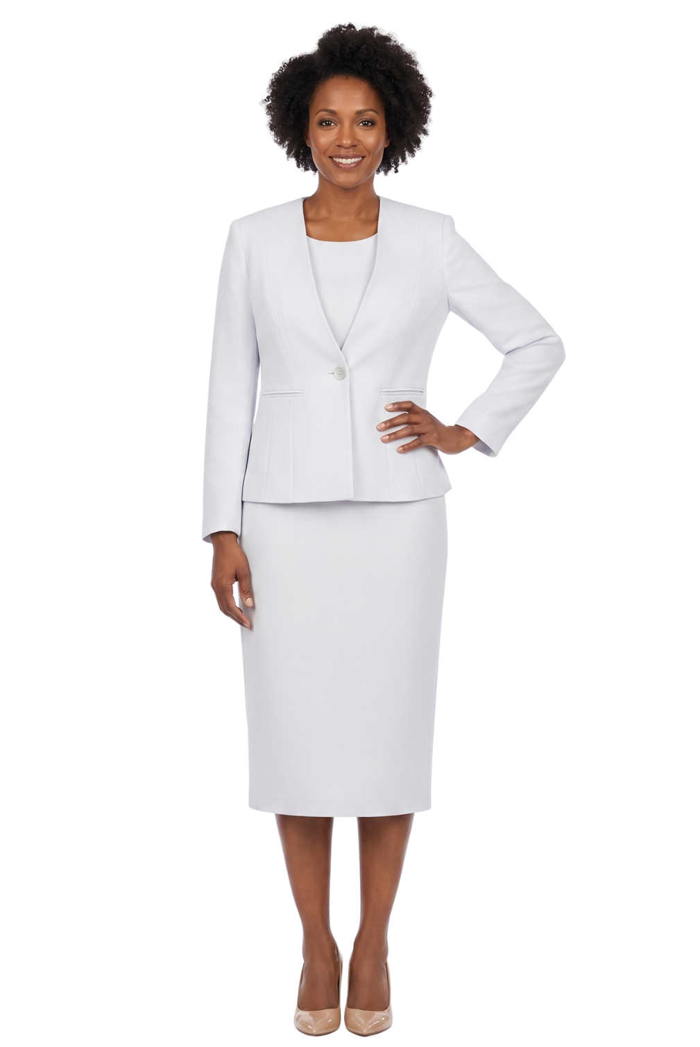 3pc Collarless Clean Lines Detailed Skirt Suit - Plus Size