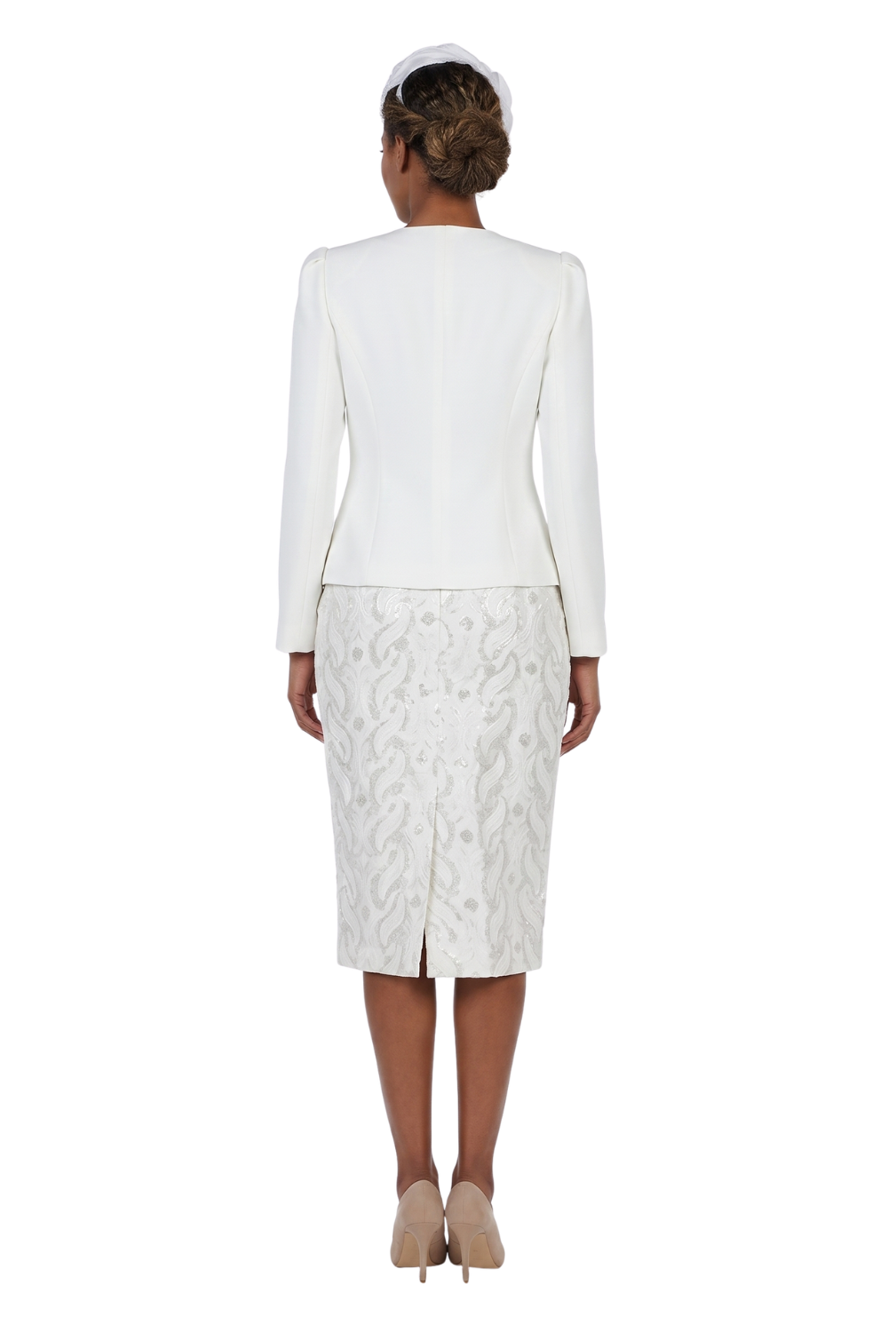 2pc Silky Twill Jkt + Sequined Lace Skirt Suit - P