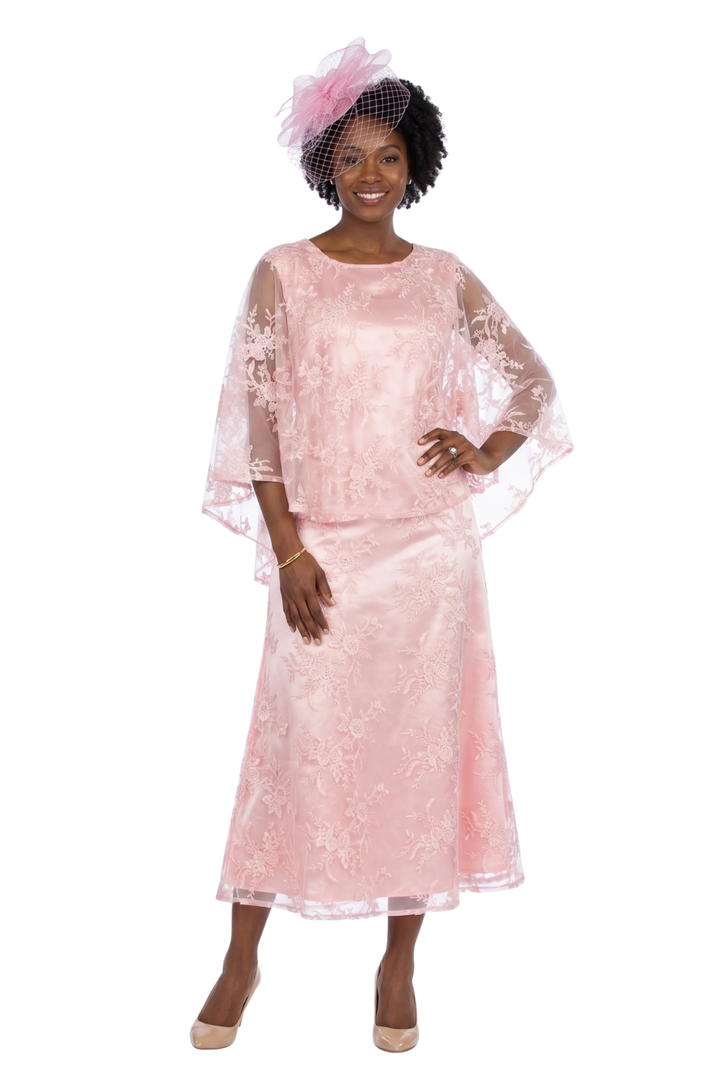 2pc Lace Dress & Hi-Lo Pull Over Lace Cape