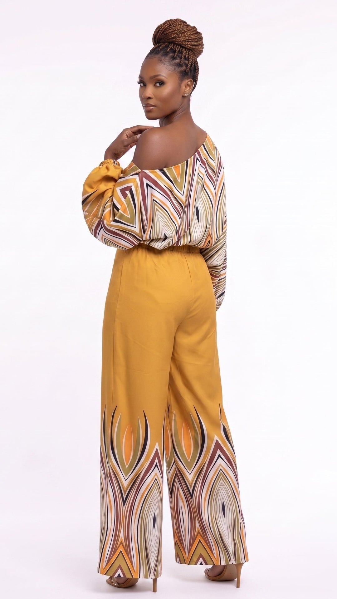 Off-Shoulder Border Print Pantset – Studio EY