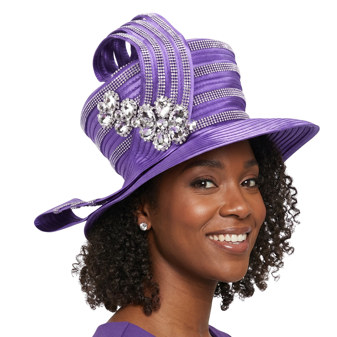 High Crown Rhstn Strip Hat w/ Brooch