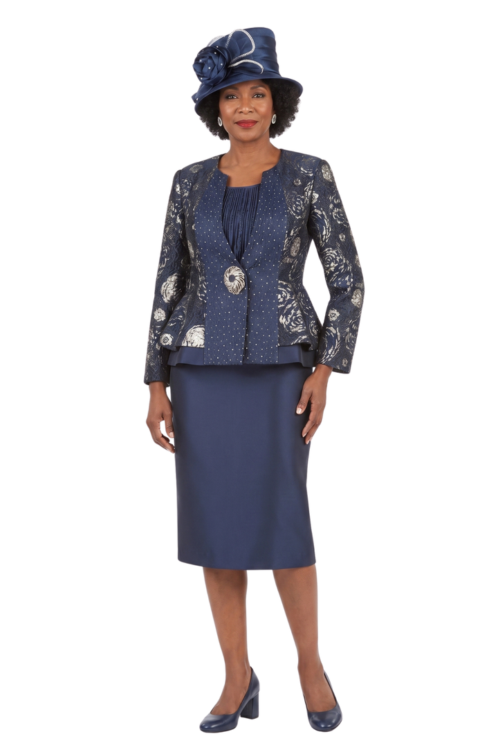 3pc Brocade&Crkl Satin Peplum Skt Suit
