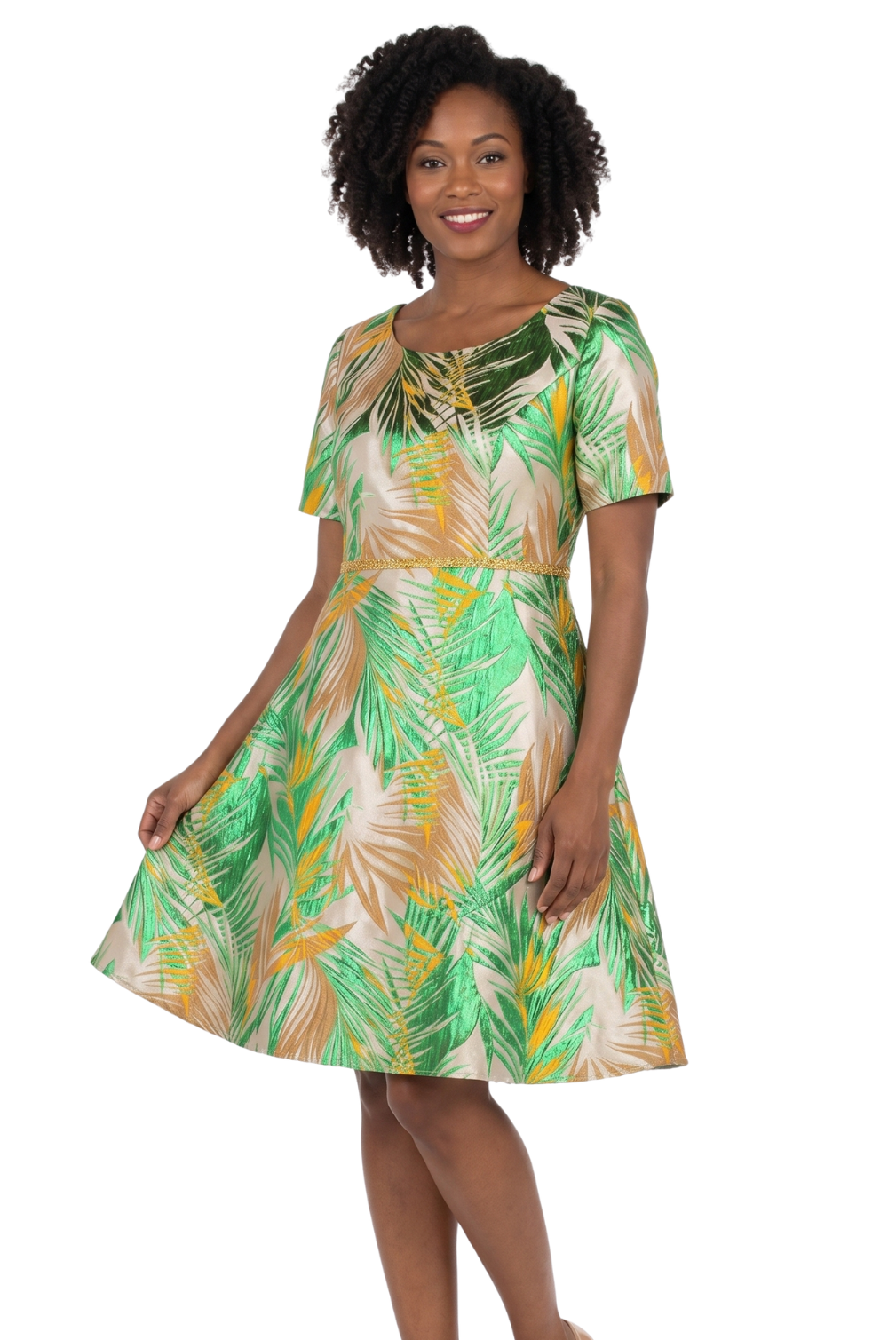 Short Slv Brocade A-line Dress