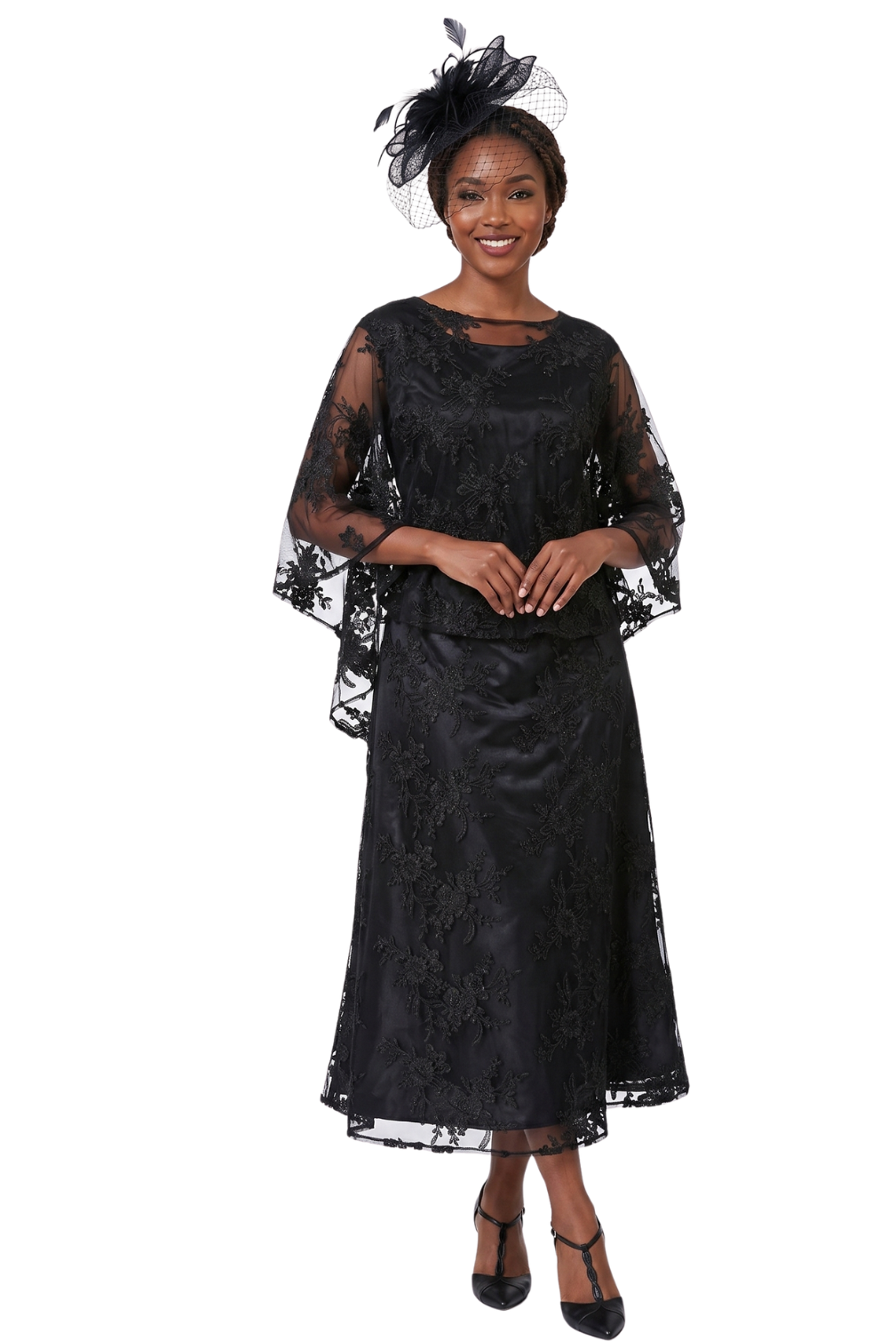 2pc Lace Dress & Hi-Lo Pull Over Lace Cape - Plus size