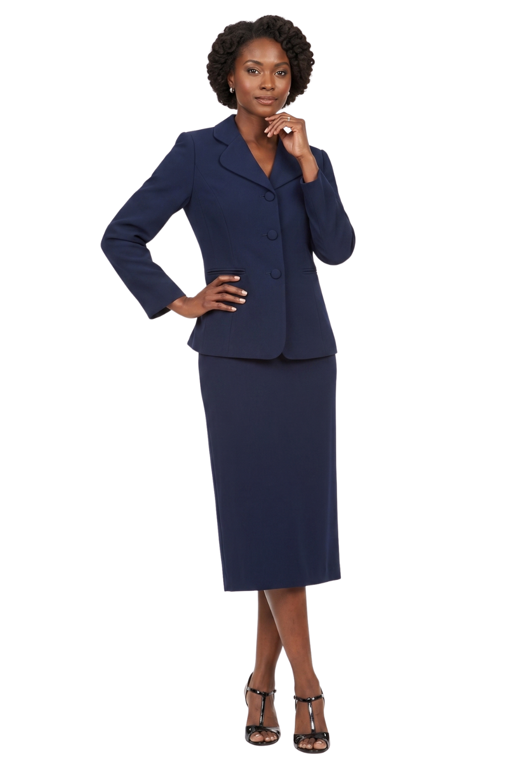2pc Vintage Lapel 3-button Skirt Suit-Plus