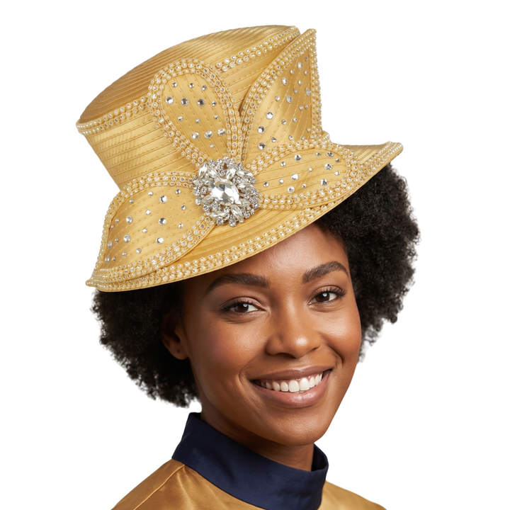 Small Brim Hat w/ Bows & Rhinestone Decor