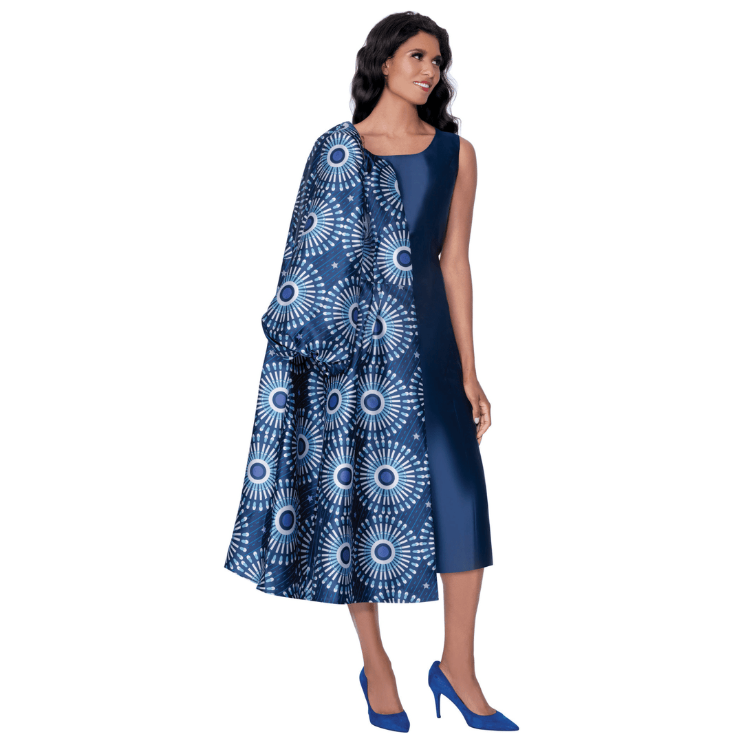 Circle Print Duster with Solid Dress, Balloon Sleeves and Sash belt DN100462 - Especially Yours
