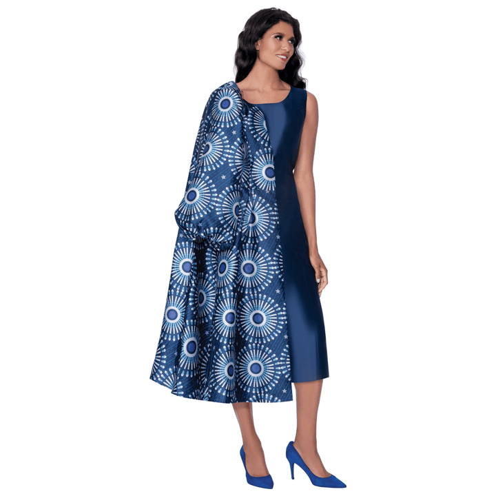 Circle Print Duster with Solid Dress, Balloon Sleeves and Sash belt DN100462 - Especially Yours