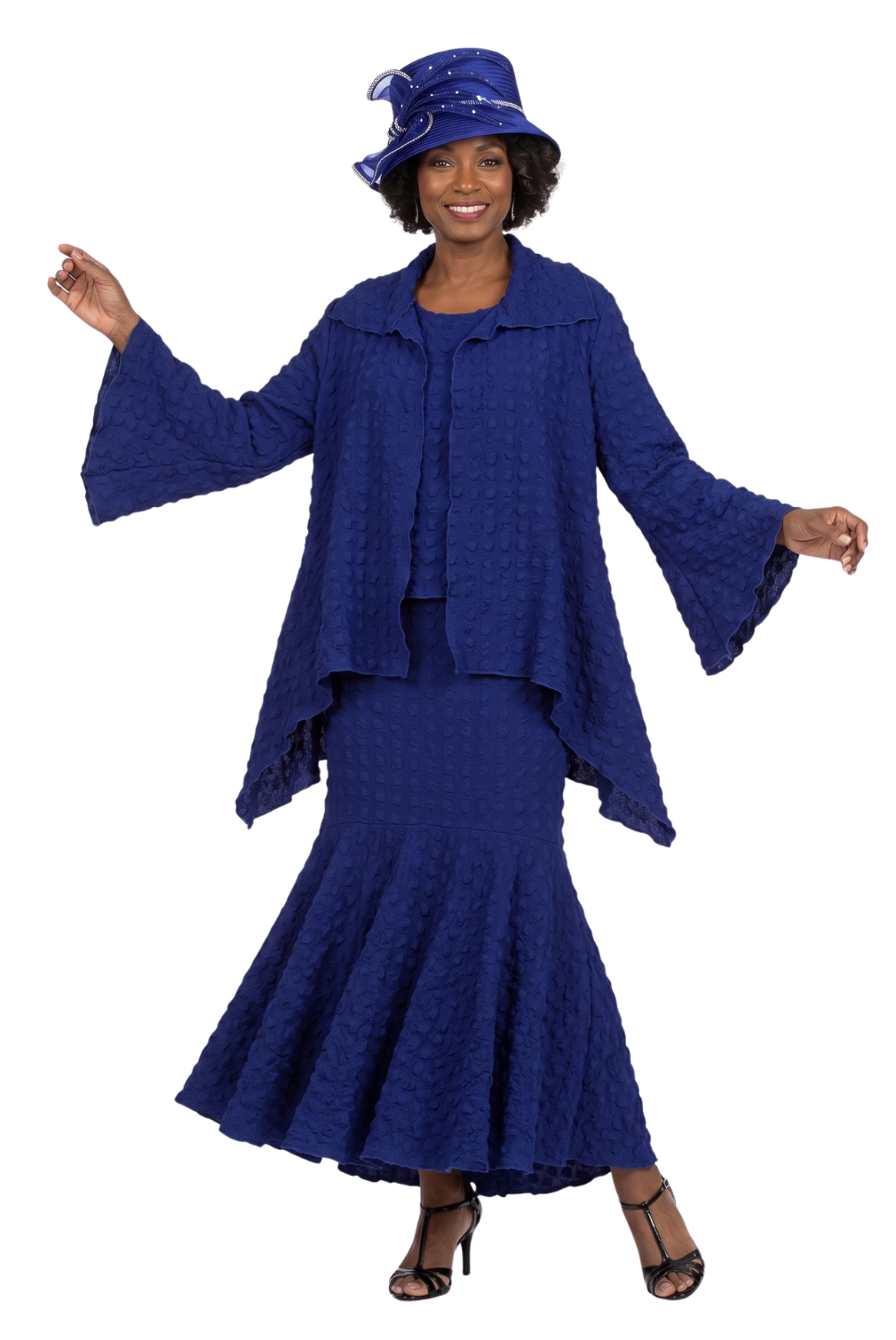 3pc Popcorn Hi-lo Jkt, Cami, Pleated Skirt Set