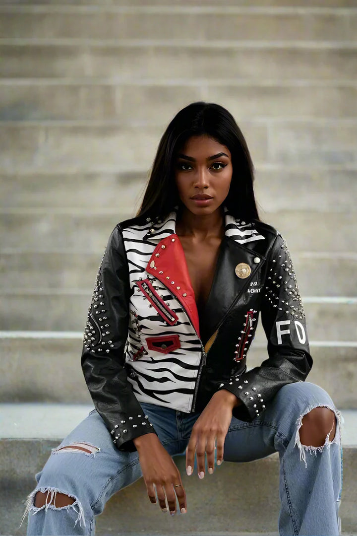 Moto Leather Zebra Printed Jacket | 81769