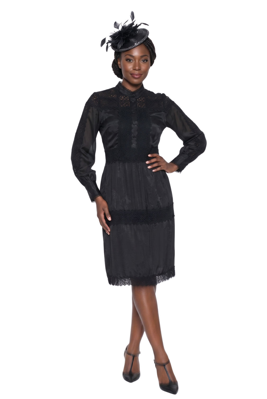 Lace Trim High Neck Dress by Lily & Taylor