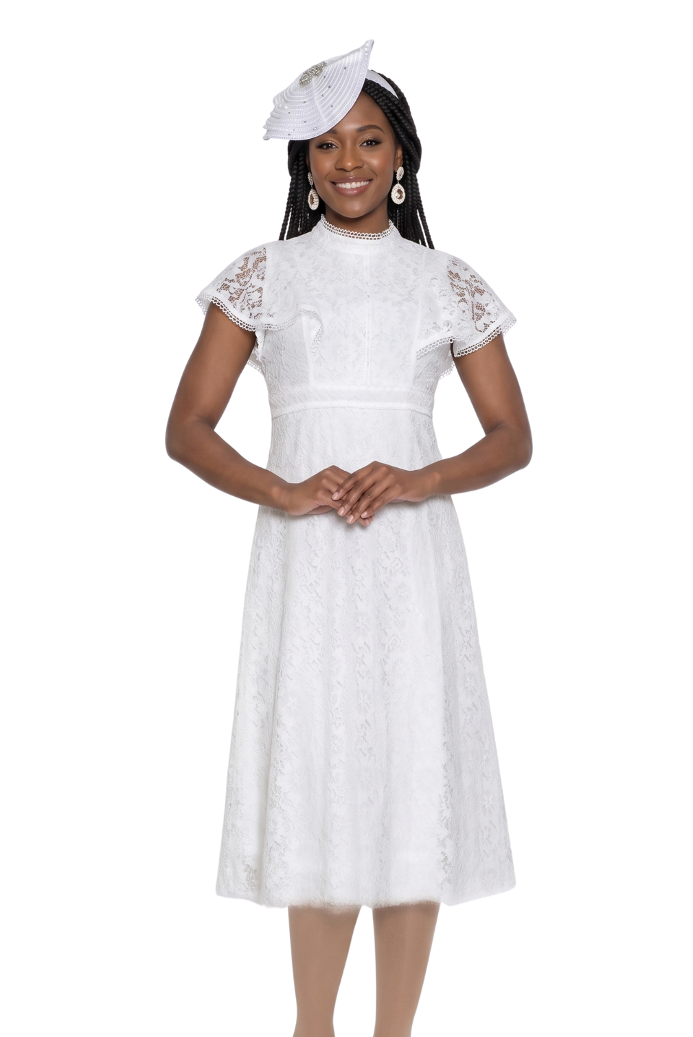 White Lace Midi Church Dress by Lily & Taylor